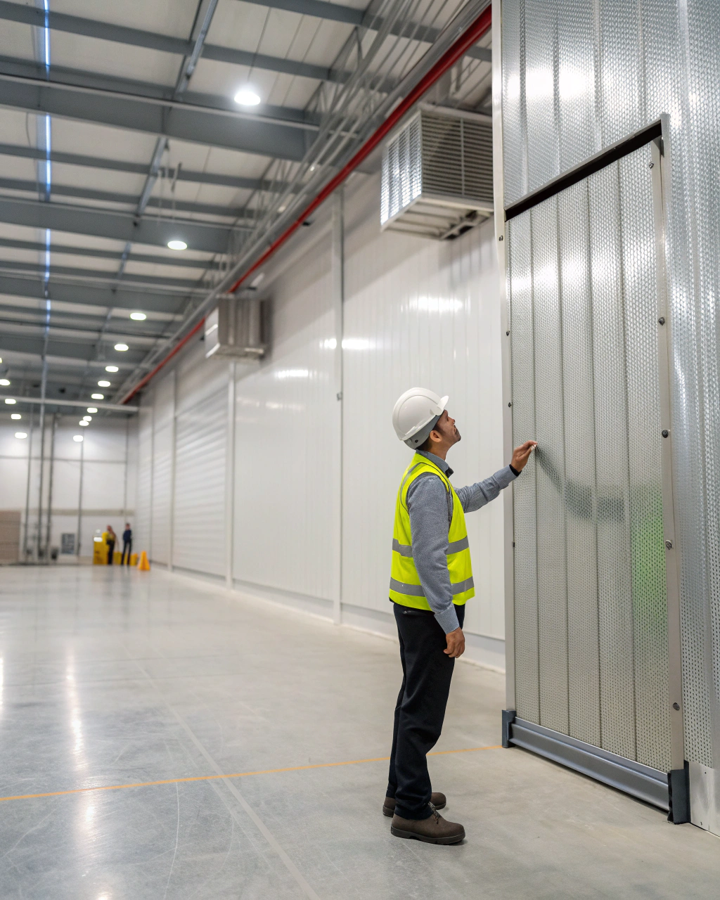 Facility manager in a hard hat and high-visibility vest on site