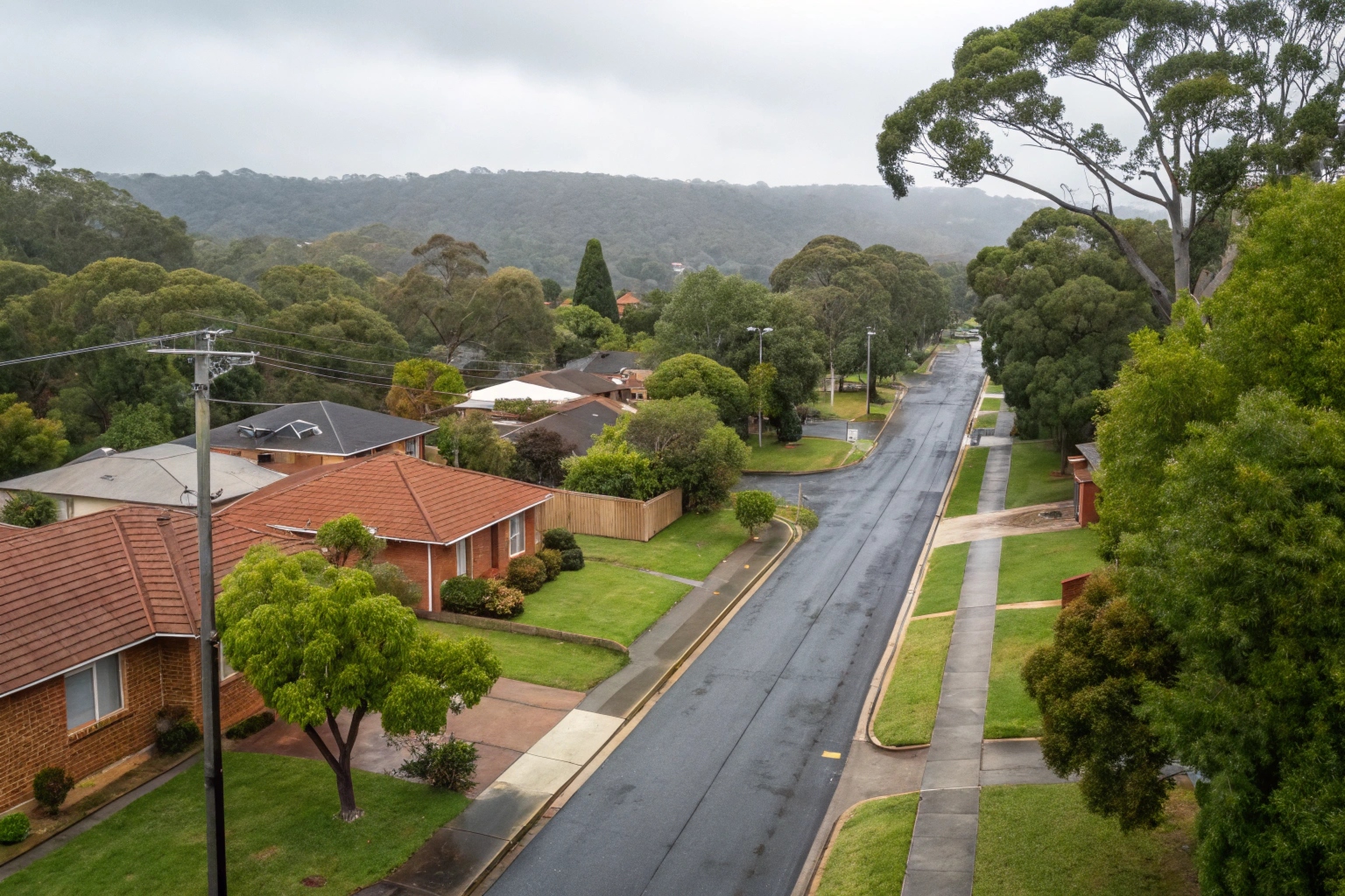 Aerial view of a quiet residential street in Cooranbong near Avondale University
