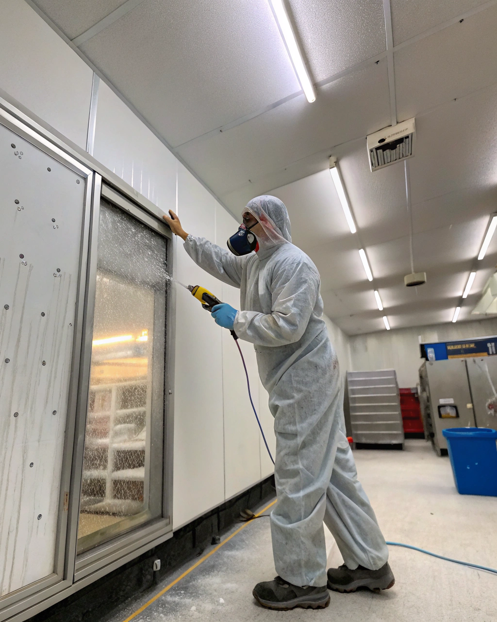 Technician inspecting a commercial coolroom interior