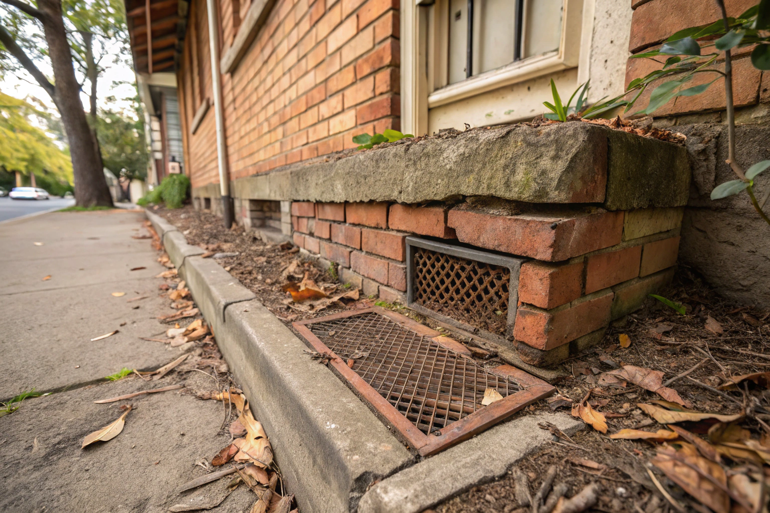 Blocked subfloor vent on an older timber-framed home