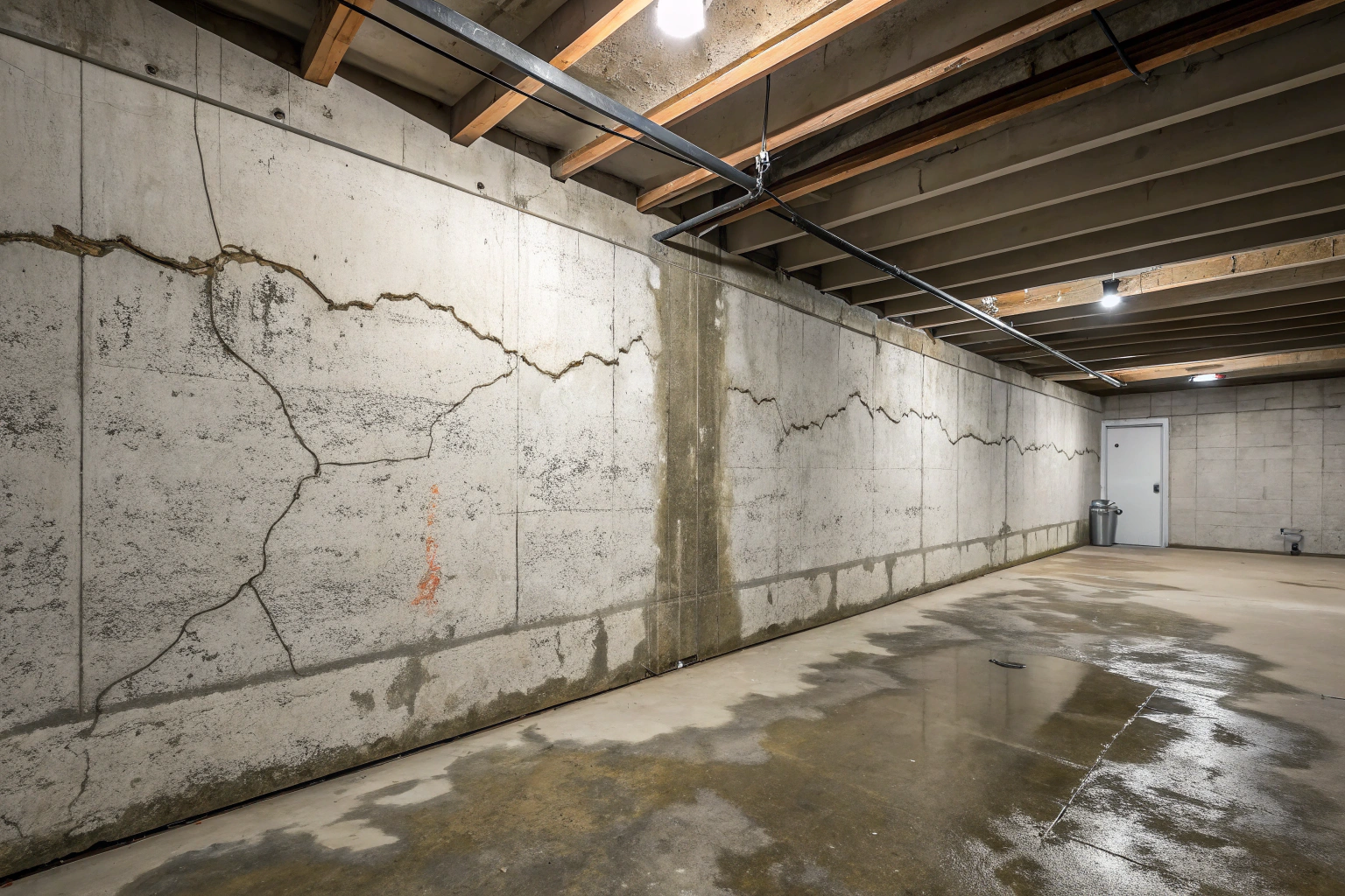 Hydrostatic pressure forcing moisture through a concrete foundation wall