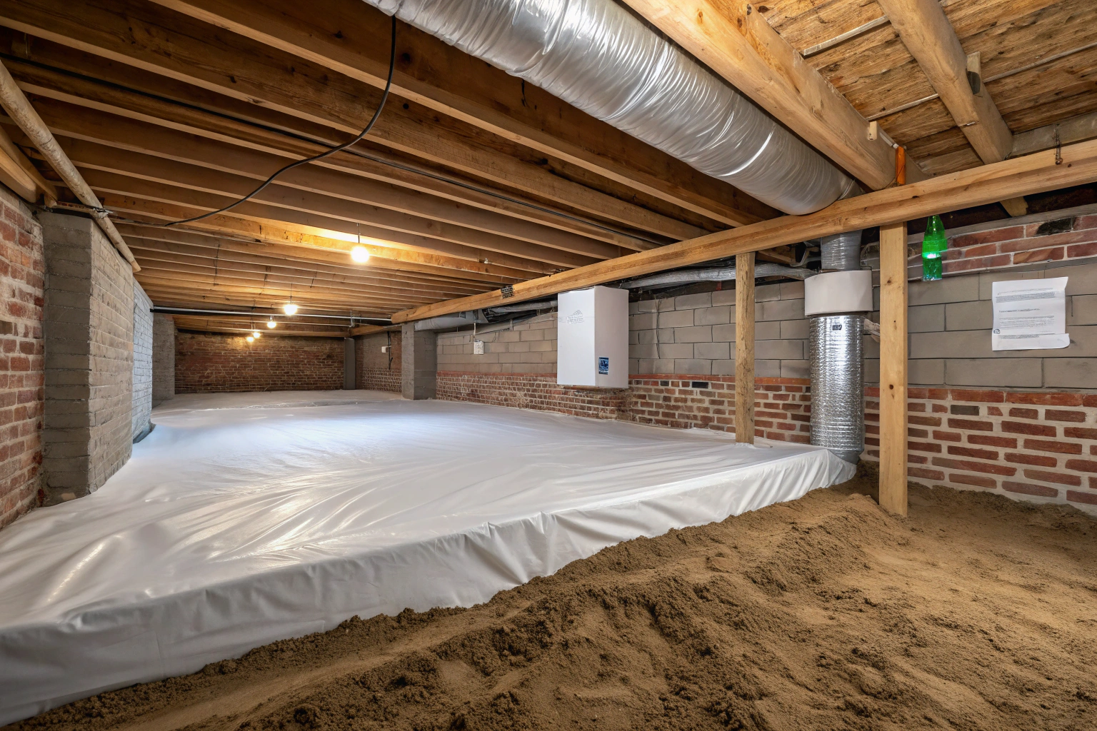 Interior subfloor cavity viewed from within the crawl space
