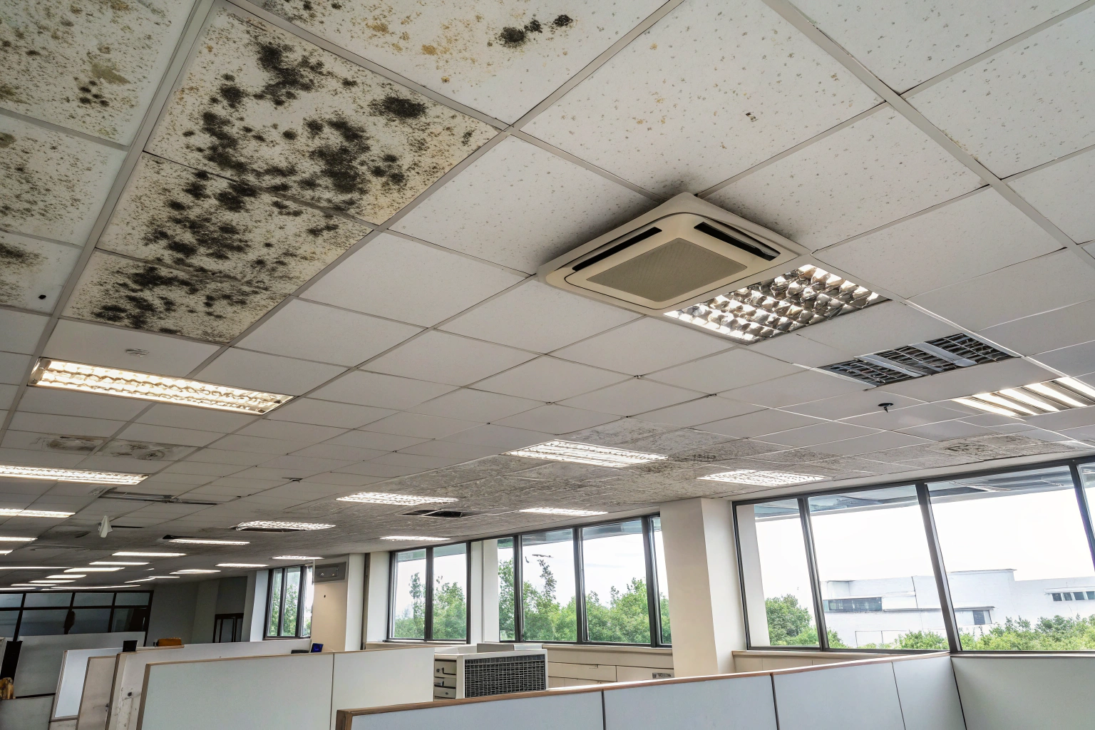 Mould-affected commercial office ceiling in Newcastle