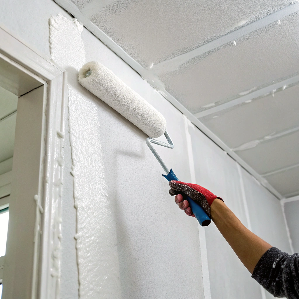 Mould-inhibiting primer being applied to new plasterboard in a Newcastle home