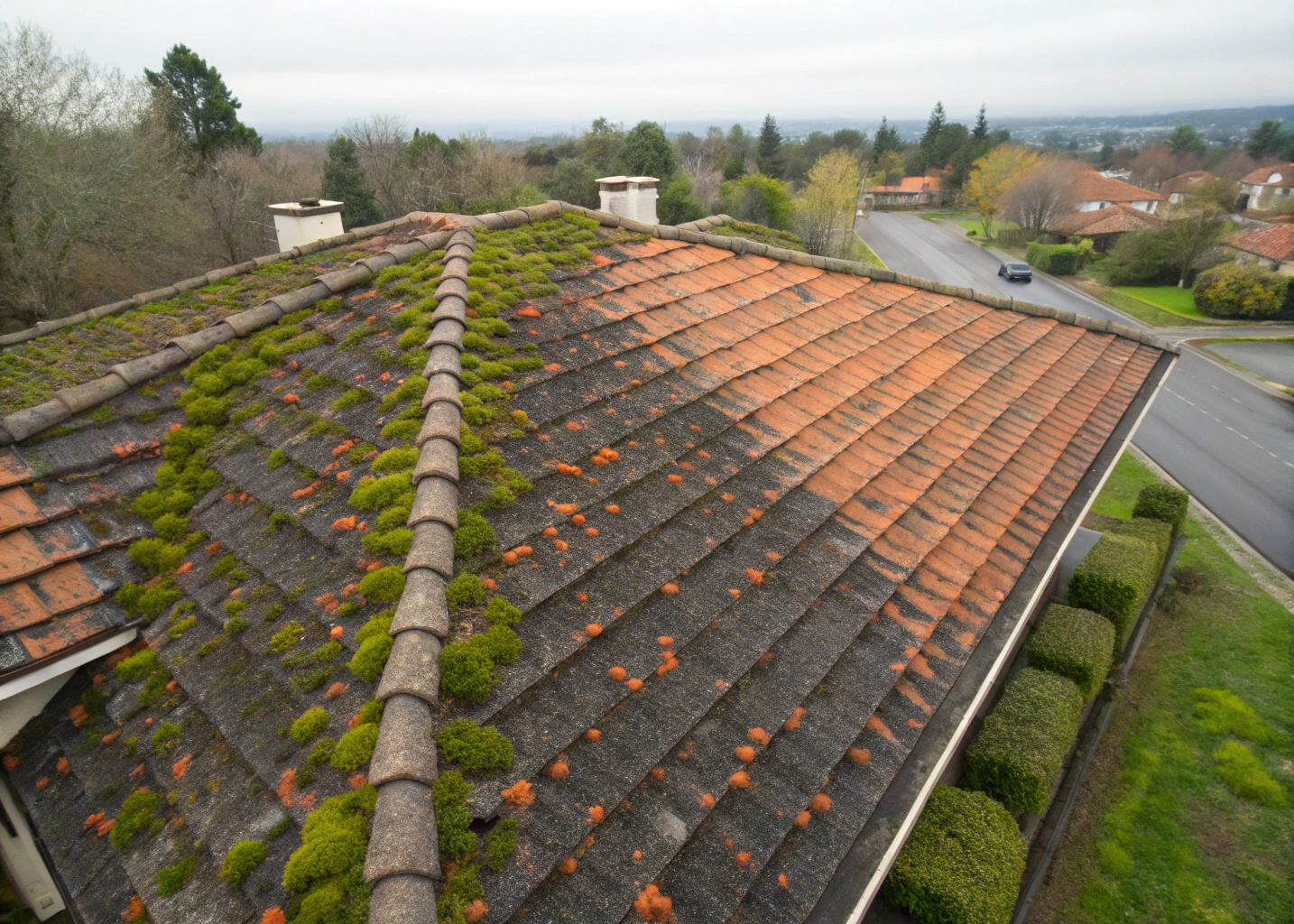 Terracotta roof affected by mould in Newcastle