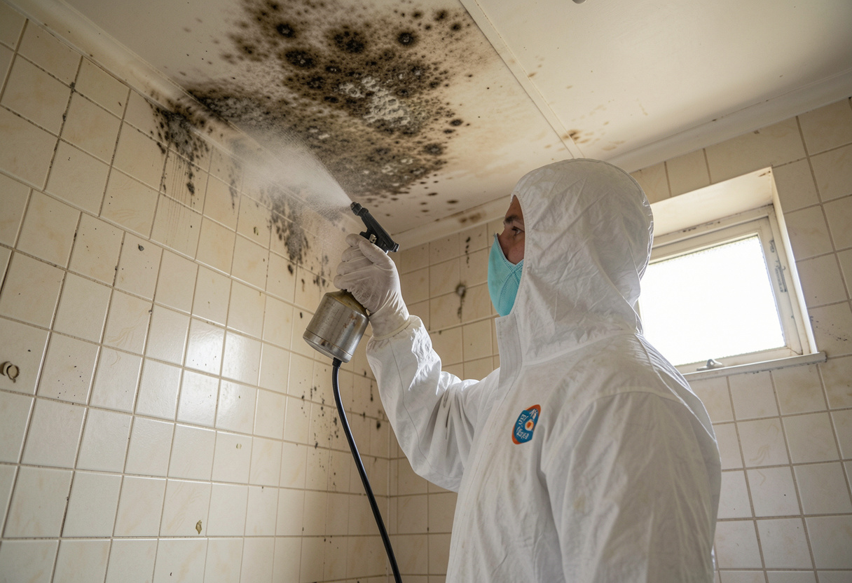 End of lease mould cleaning treatment applied to a rental property wall