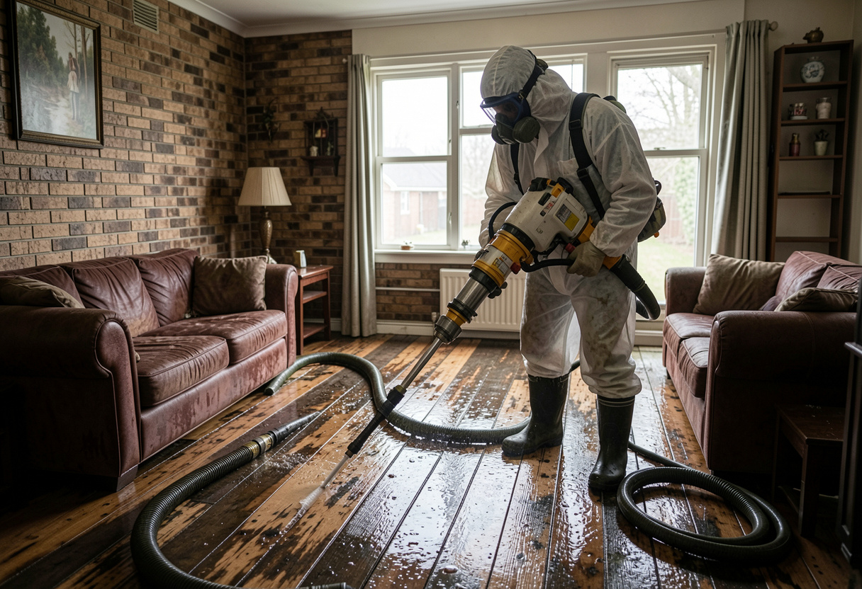 Flood-affected property interior awaiting professional restoration in Newcastle