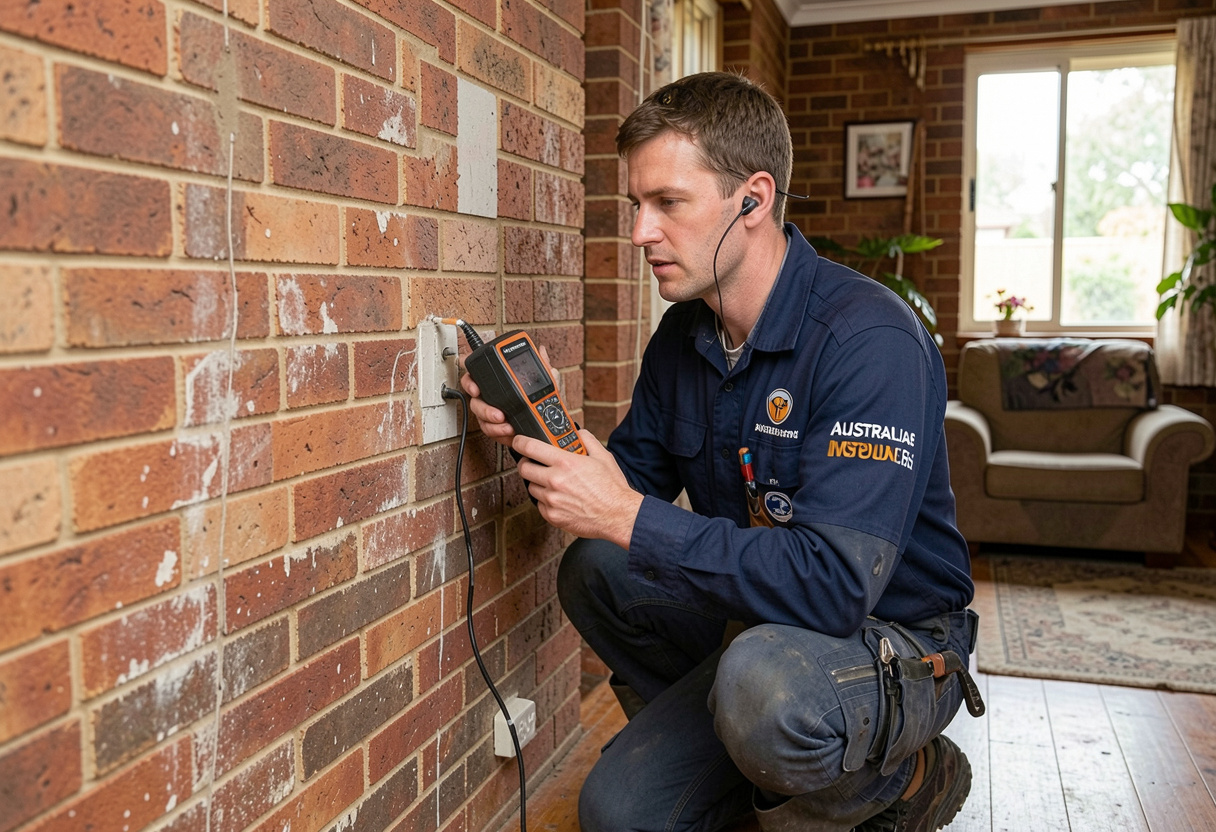 Technician conducting a scheduled mould prevention inspection at a Newcastle property