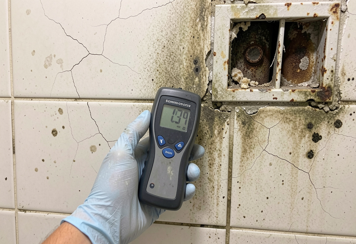 Technician treating mould in a Newcastle rental property