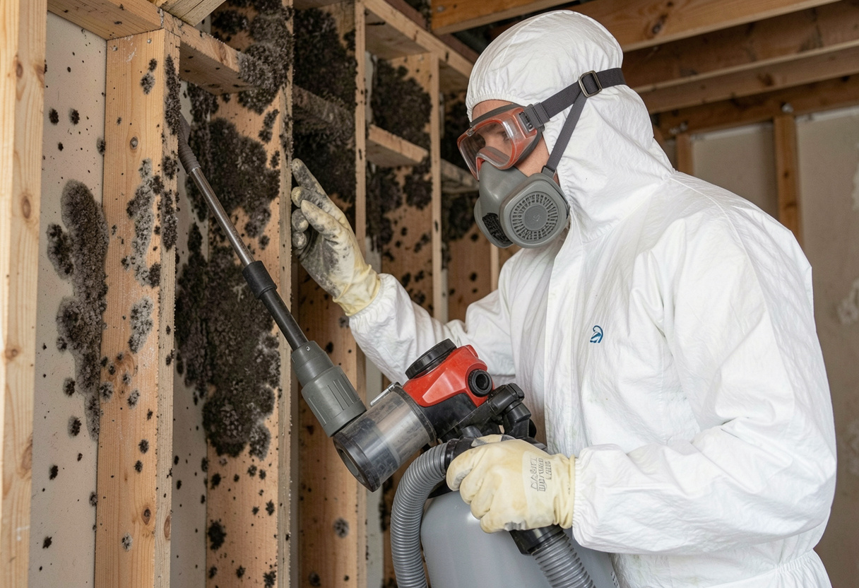 Toxic mould remediation treatment in progress