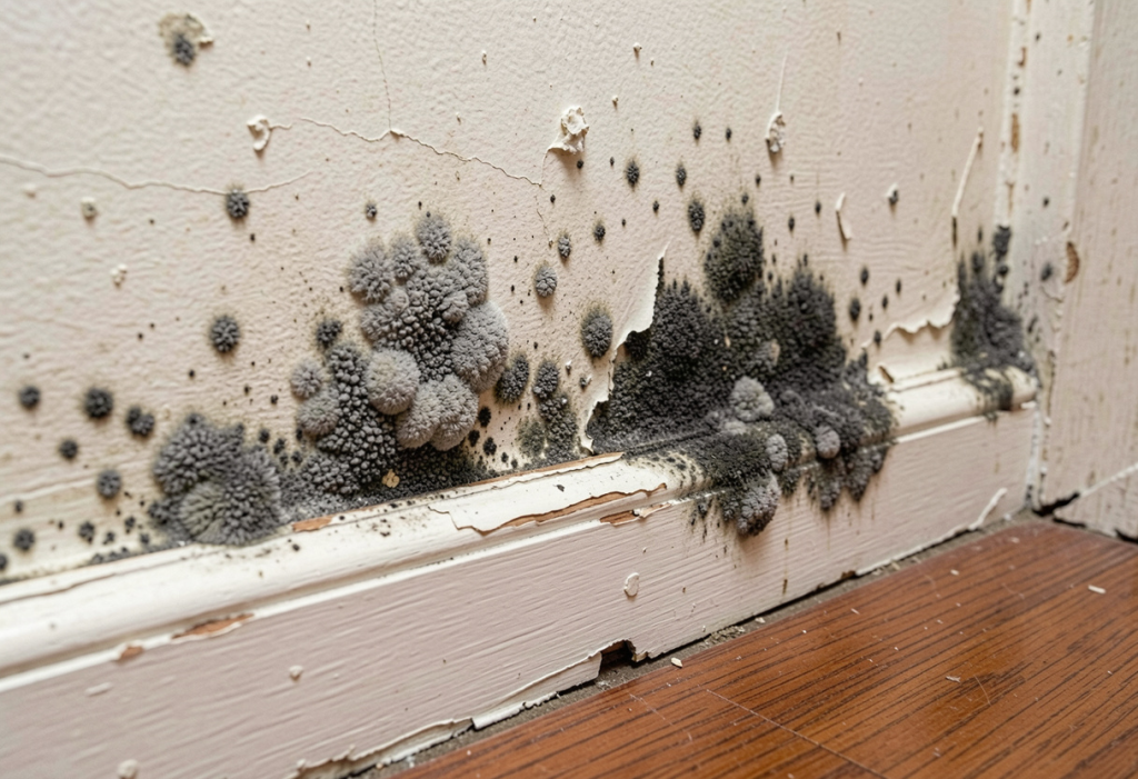 Wall mould treatment being applied to an affected surface
