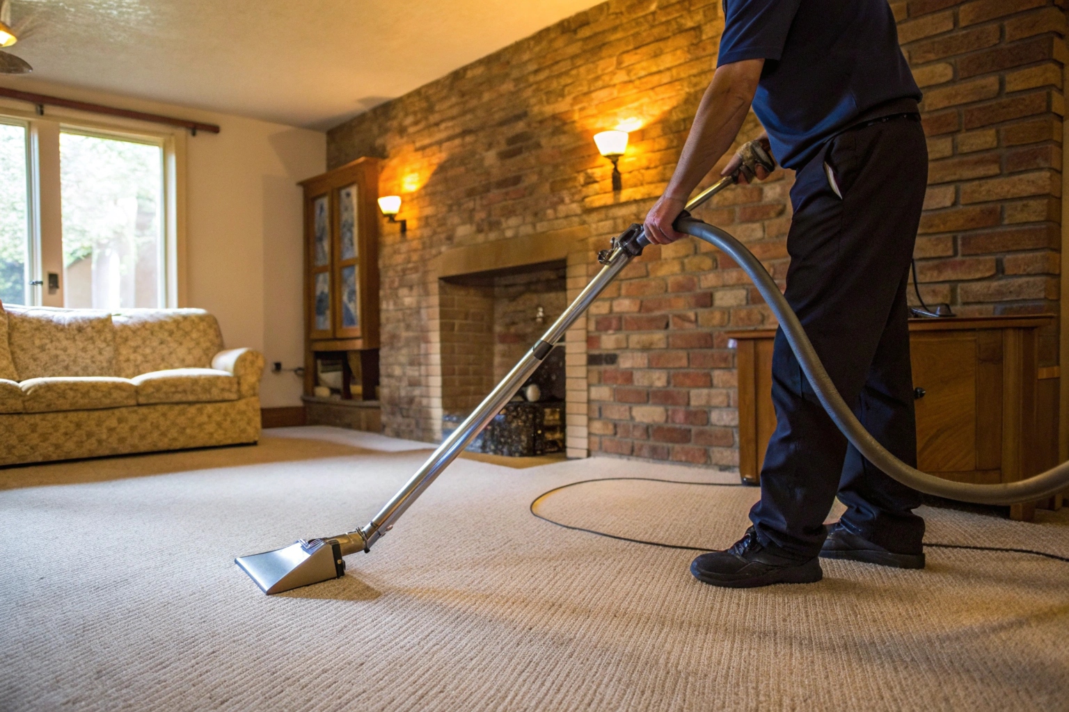 Industrial carpet extraction wand being used during professional sanitisation