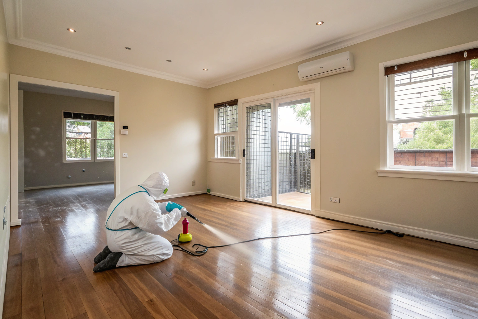 Antimicrobial surface treatment being applied in a Newcastle rental property