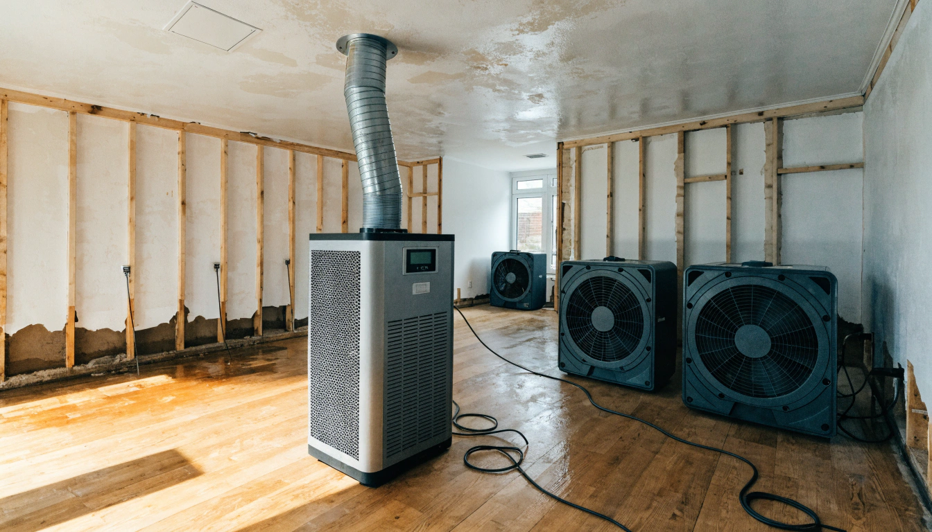 Water extraction and drying equipment set up in a flooded Newcastle property